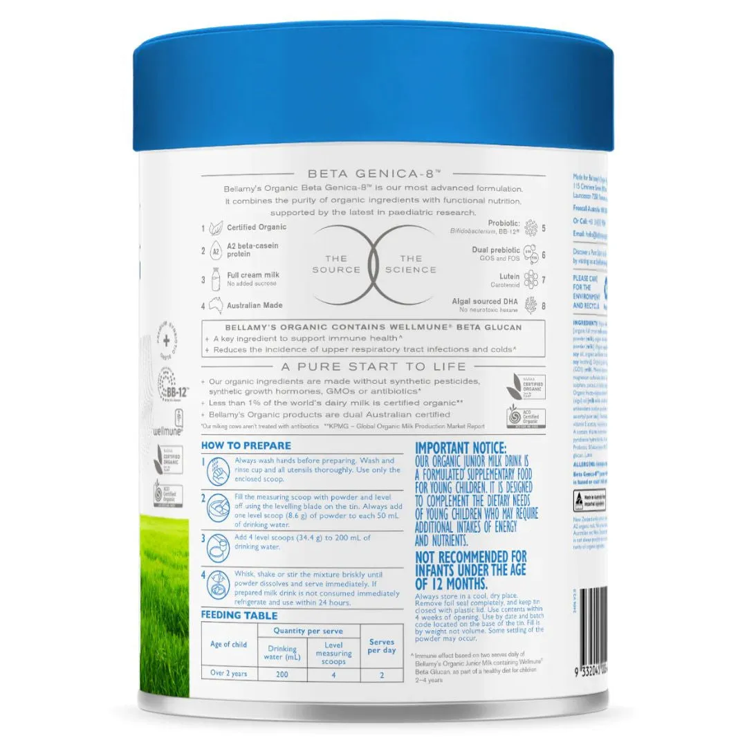 Bellamy's Organic Beta Genica-8 Step 4 Junior Milk Drink 800g (24 months )